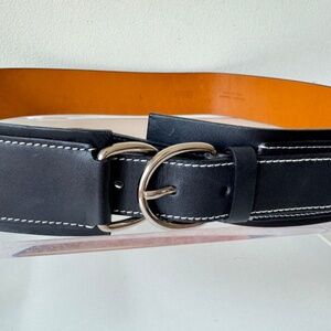 Lambertson Truex Black Leather Belt Italy Large Silver Buckle